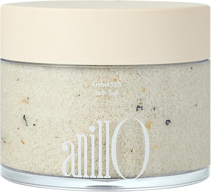 ANILLO Amber528 Bath Salt – Aromatherapy Soak with Amber Scent, Green Tea & Botanical Oils – Deep Moisturizing & Relaxing Korean Spa Salt – 7.05 oz