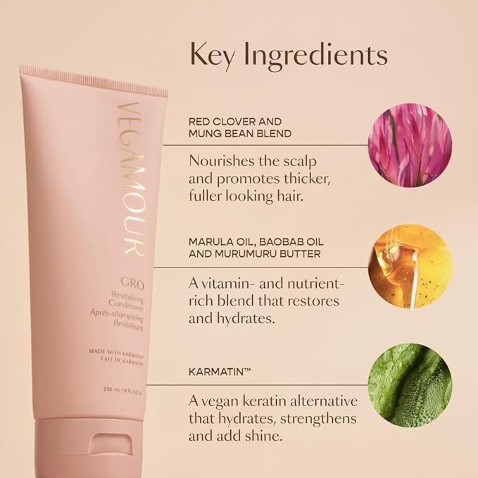 VEGAMOUR GRO Revitalizing Conditioner | Smooths, Strengthens and Adds Shine to Thinning Hair | Clean, Vegan, Cruelty-Free, Clinically Proven and Color Safe (8 Fl Oz) (Pack of 2)