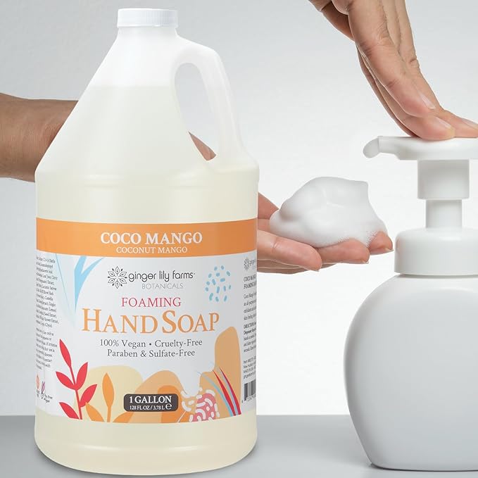 Ginger Lily Farms Botanicals All-Purpose Foaming Hand Soap Refill, Coco Mango, 100% Vegan & Cruelty-Free, Coconut Mango Scent, 1 Gallon (128 fl oz)