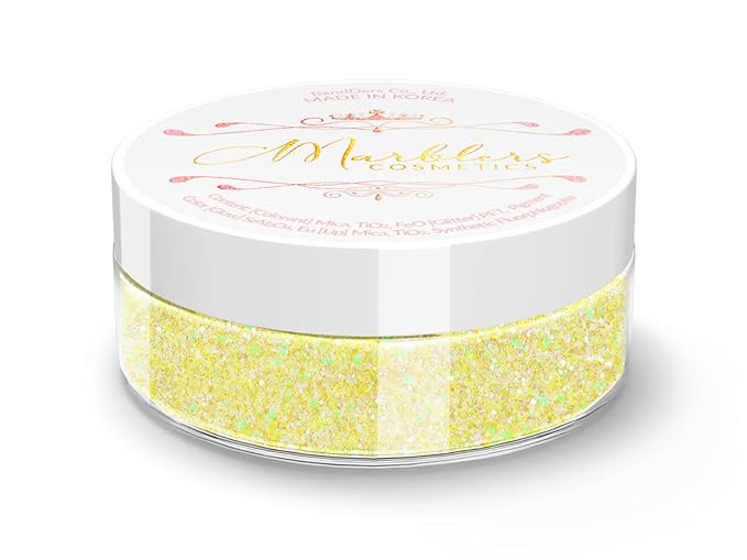 MARBLERS Holographic Face & Body Glitter [Unicorn Yellow] 0.18oz (5g) | Non-Toxic | Vegan | Cruelty-Free | Festival, Rave & Party Makeup | Eye, Hair, Nail Polish, Eyeshadow | Nail Art | Gel Nail