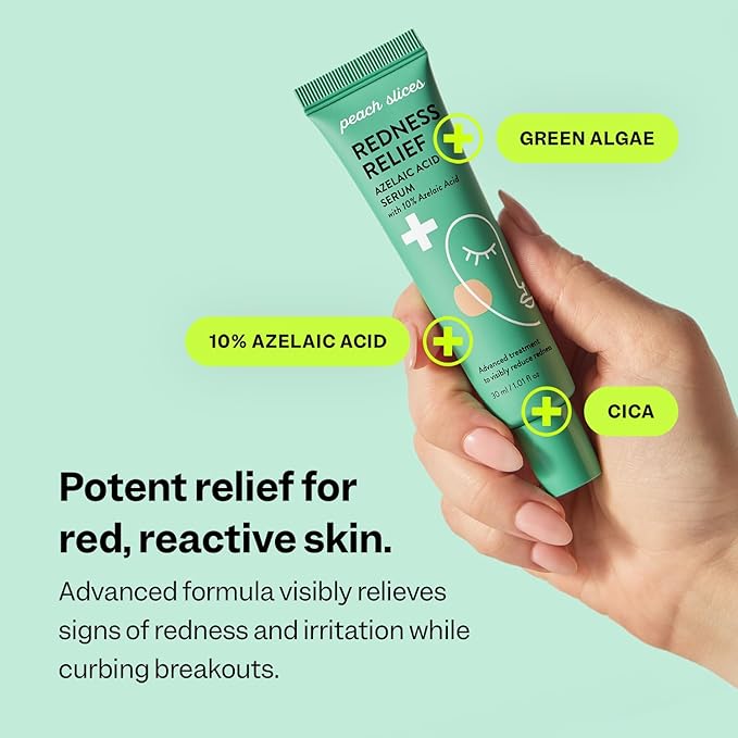 Peach Slices - Redness Relief 10% Azelaic Acid Serum (1.01 oz) - Advanced Skincare - Includes Panthenol, Cica, Algae - Vegan, Cruelty-Free, Korean Skincare & Beauty