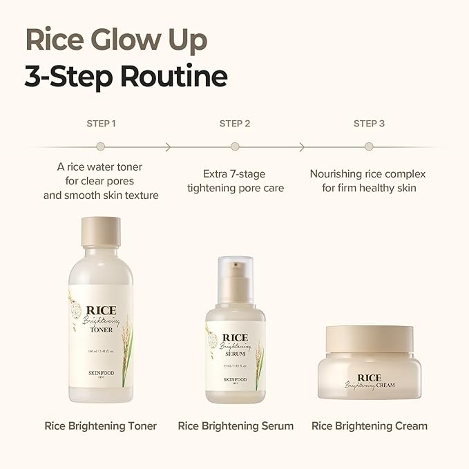 SKINFOOD Rice Brightening Cream, Korean Face Moisturizer with 48 Hours Fermented Rice Water, Korean Skin Care Rice Moisturizer for Natural Glow Glass Skin, Nourishing, Vegan, 60ml/2fl.oz.