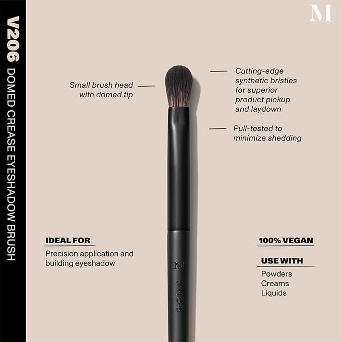 Morphe Vegan Bold Eyeshadow Brush Crease Duo - Vegan Makeup Brushes for Powder, Cream & Liquid Formulas - Cutting-Edge Synthetic Bristles - Includes V206 & V300 (2 Count)