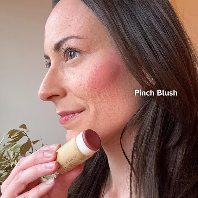 Vegan Blush Stick - Hydrating, Multi-Use Cream Blush for Cheeks, Natural, Organic, Plastic-free, packaging | River Organics 0.50 oz. (Pinch)