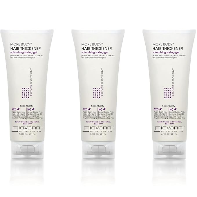 GIOVANNI More Body Hair Thickener - Volumizing Styling Gel, Hair Thickener, Plumps Hair, Seals Split Ends, Adds Shine, Paraben-Free, Color Safe, Natural Botanical Ingredients - 6.8 oz (3 Pack)