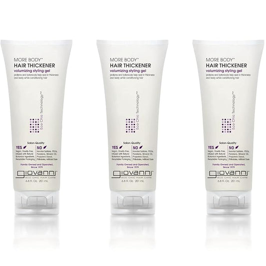GIOVANNI More Body Hair Thickener - Volumizing Styling Gel, Hair Thickener, Plumps Hair, Seals Split Ends, Adds Shine, Paraben-Free, Color Safe, Natural Botanical Ingredients - 6.8 oz (3 Pack)