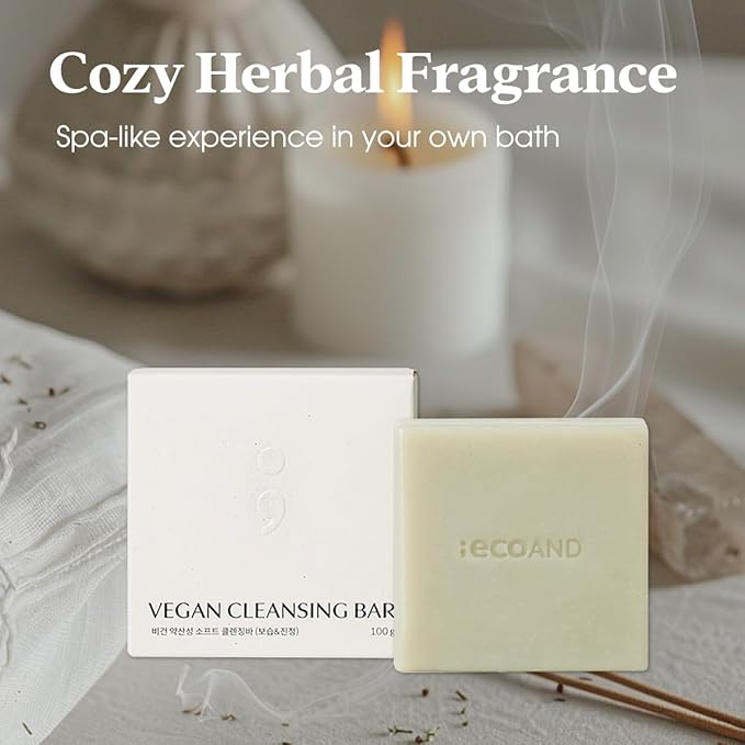 Korean Vegan pH Balanced Cleansing Bar with Houttuynia Cordata Extract Deep Cleansing Natural Herbal Soap for Sensitive Face & Body, Gentle Low pH Moisturizing Bar, Cruelty Free K-Beauty, 3.5oz