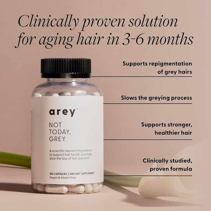 Arey Not Today, Grey Daily Hair Supplement for Women & Men | Slows Grey Hair Growth in 3–6 Months | Support for Thicker, Healthier Hair | Biotin, B + D Vitamins | Vegan & Gluten-Free (3 Months)