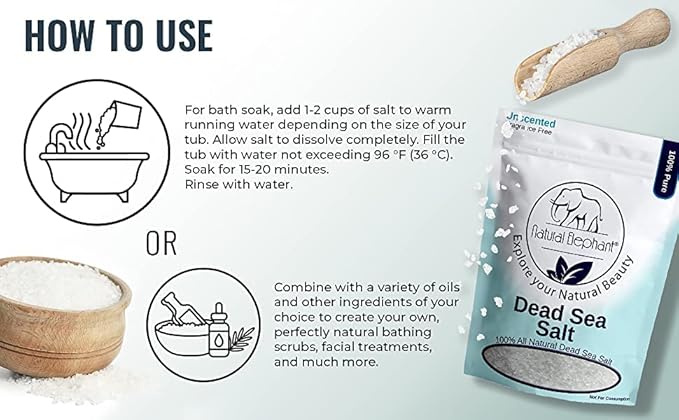 Natural Elephant Dead Sea Bath Salt | 2 Pound Bag (32oz) | 100% Natural and Pure| Coarse Grain | Ideal for Baths and Soaks
