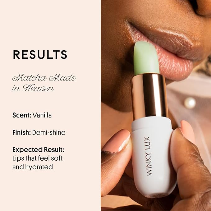 Winky Lux Matcha Lip Balm, Ultra-Moisturizing Clear Lip Treatment with Green Tea Extract, Caffeine, Avocado & Coconut Oils and Vitamin E, Clean Beauty, Cruelty-Free, Vegan, Vanilla–Green Tea Scent
