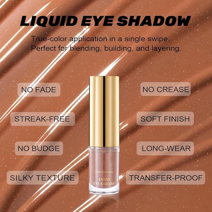 Brown Shimmer Liquid Metallic Eyeshadow, Longwear Eye Makeup For Older Women, Buildable Highly Pigmented & Blendable Eye Shadow Cream in Shimmer Finishes, Vegan & Cruelty-Free, (03#Brown)