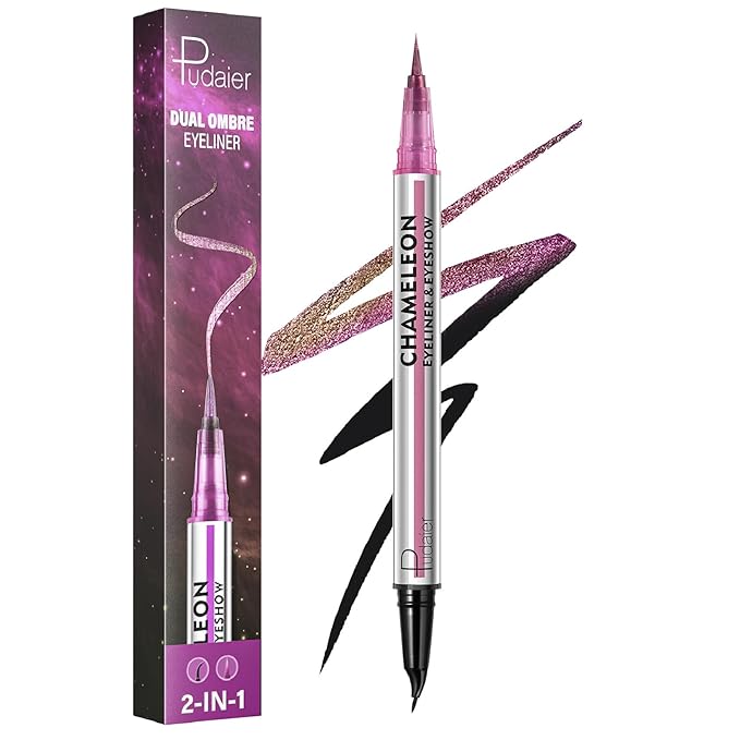 Pudaier Black and Multichrome Waterproof Liquid Eyeliner, Stay All Day Eye Liner Pen with Precise Tips for Women, Smudge-Proof & Transfer-Resistant, Vegan & Cruelty-Free
