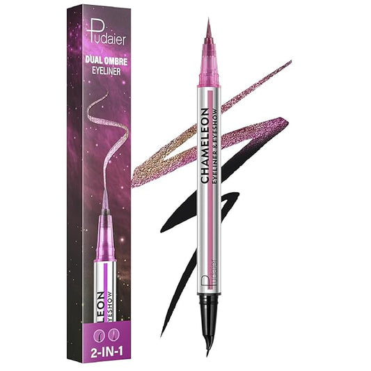 Pudaier Black and Multichrome Waterproof Liquid Eyeliner, Stay All Day Eye Liner Pen with Precise Tips for Women, Smudge-Proof & Transfer-Resistant, Vegan & Cruelty-Free