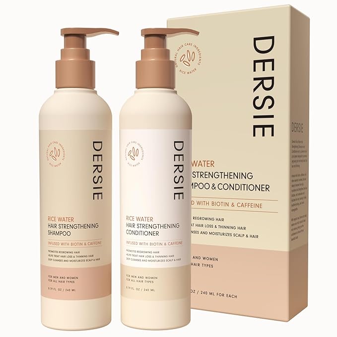 Rice Water Hair Growth Shampoo & Conditioner: Biotin & Caffeine Infused for Thinning Hair - Women & Men
