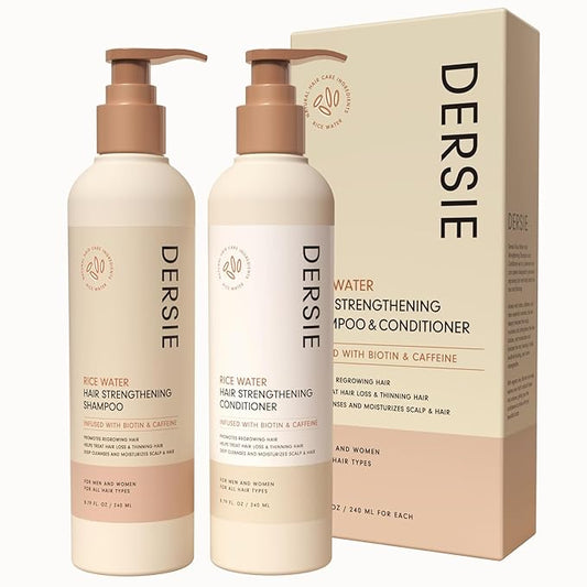Rice Water Hair Growth Shampoo & Conditioner: Biotin & Caffeine Infused for Thinning Hair - Women & Men