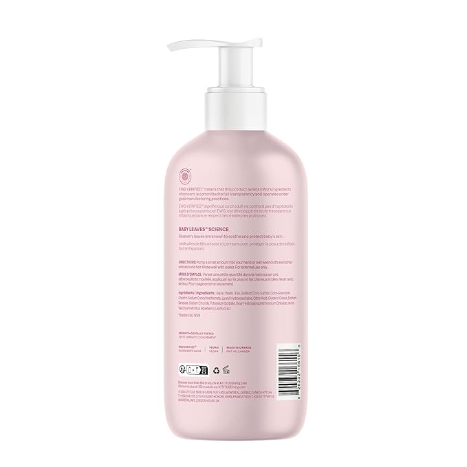 ATTITUDE Baby 2-in-1 Shampoo and Body Wash, EWG Verified, Dermatologically Tested, Vegan, Unscented, 16 Fl Oz (Pack of 3)