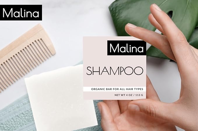 Malina™ Organic Shampoo Bar | Coconut & Castor Oil | Pure Essential Oils | Sulfate-Free | Handmade | Vegan | No Synthetic Fragrance | Cruelty-Free | Certified Organic Ingredients