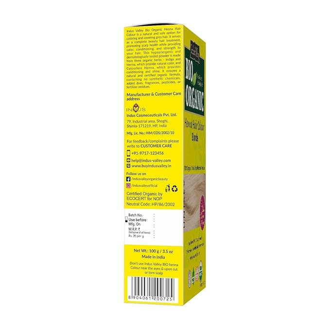 Indus Valley Bio Organic Natural Henna Hair Color For Women Blonde 100gm| 100% Gray Hair Coverage And Long Lasting Hair Dye | Vegan and Cruelty-Free I Herbal Hair Color for All Hair Types