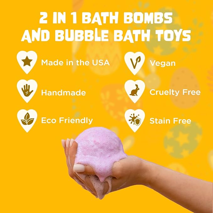 Easter Bath Bombs for Kids with Surprise Toys Inside (6 Pack) - Kids Easter Basket Stuffers for Boys and Girls - Large Spring Bubble Bomb, Made in USA, Incredible Fragrances & Colors by Two Sisters