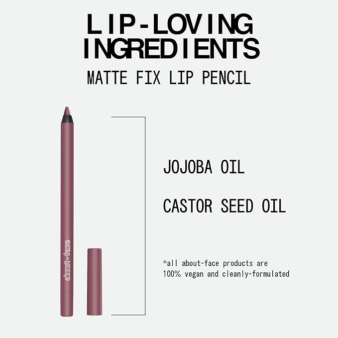 about-face Matte Fix Lip Pencil Paper Romance – Long-Wear, Creamy Matte Lip Liner with Hyaluronic Acid & Vitamins C & E – Vegan, Cruelty-Free, Clean Beauty – 0.042 oz (Rosewood)