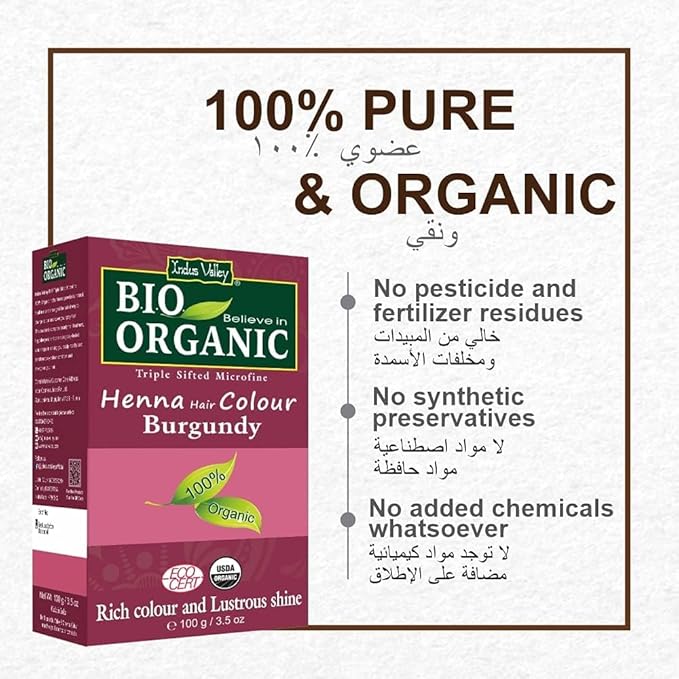 Indus Valley Bio Organic Natural Henna Hair Color Burgundy 100gm| 100% Gray Hair Coverage And Long Lasting Hair Dye | Vegan and Cruelty-Free