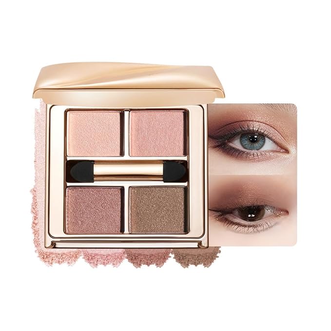 Nude Rose Shimmer Eyeshadow Palette,4 Soft Pearl Shades — Champagne, Nude Rose, Rosy Taupe & Mocha Brown, High Pigment Long-Lasting Satin Eye Makeup for Natural Everyday Glow,Paleta de Sombras de Ojos