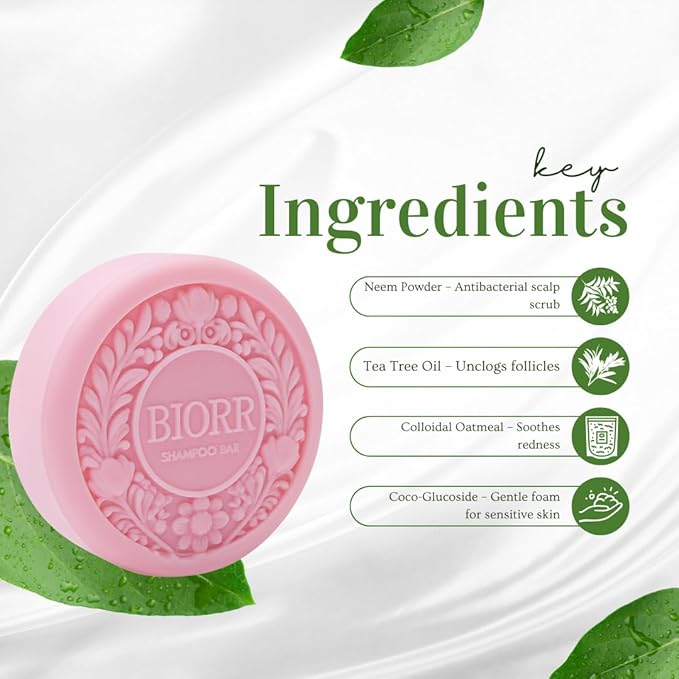 BIORR Anti-Dandruff Shampoo Bar – Neem & Tea Tree for Itchy Scalp – Natural, Sulfate-Free, Vegan, Plastic-Free – Floral-Woody Scent – All Hair Types