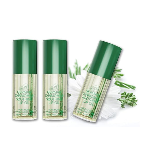 3 Pack Chamomile Lip Oil Set - Hydrating Glossy Lip Care with Natural Formula, Vegan & Cruelty-Free Clear Lip Gloss for Dry Lips, Nourishing Essential