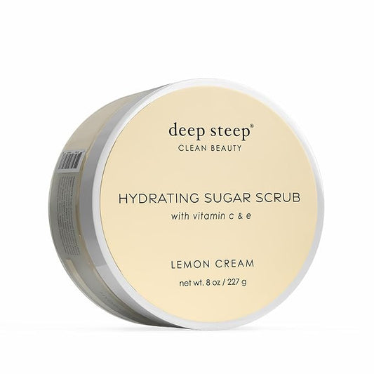 Deep Steep Sugar Scrub, Lemon Cream, 8 oz – Exfoliating Body Scrub with Organic Coconut Oil, Shea Butter & Argan Oil – Vegan, Clean Beauty, Smooth, Soft & Nourished Skin