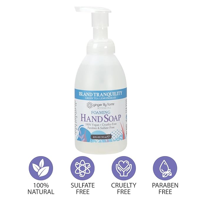 Ginger Lily Farms Botanicals All-Purpose Foaming Hand Soap Refill, Island Tranquility, 100% Vegan & Cruelty-Free, Green Tea Lemongrass Scent, 20 Fl Oz (Pack of 1)