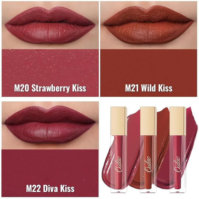 Oulac Dark Red Lipstick Matte for Women, Red Long Lasting Lipstick Smudgeproof, Waterproof Lip Stain, No Transfer, Creamy Texture, Vegan & Cruelty-Free Lip Makeup M21
