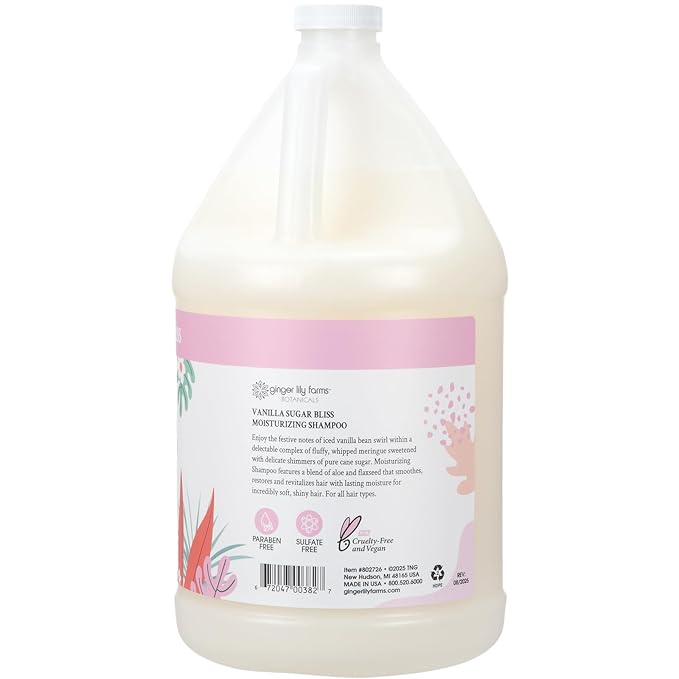 Ginger Lily Farms Botanicals Moisturizing Shampoo for All Hair Types, 100% Vegan & Cruelty-Free, Vanilla Sugar Bliss, 1 Gallon (128 fl oz) Refill