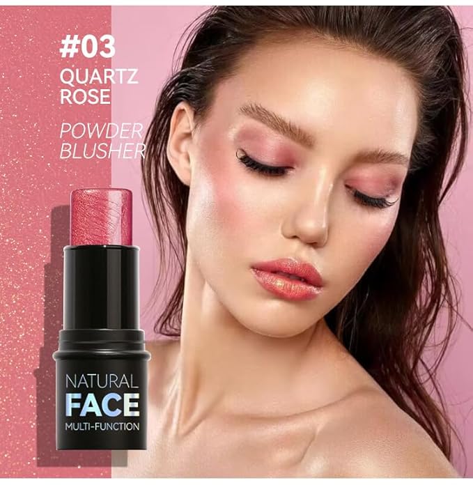 Natural Blush Stick for Cheeks & Lips - Creamy, Buildable, Vegan Makeup ，Long-Lasting, Easy Blend, Travel-Friendly (03)