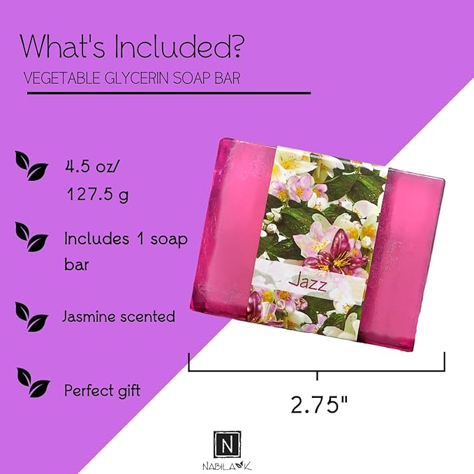 Glycerin Bar Soap Jazz Scent - Natural, Vegan-Friendly, Hypoallergenic - Moisturizing and Hydrating with 100% Vegetable Glycerin - Sulfate-Free, Paraben-Free, Chemical-Free - 4.5 oz