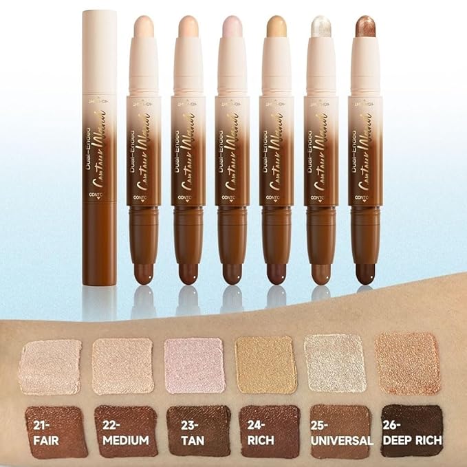 2Pcs Cream Foundation Stick Face Body Makeup Dual Ended, Nuetral Nude Beige & Darker Nude Pink no Transfer Waterproof 2in1 Cream Concealer Stick Contouring Makeup Set, Face Nose Contour Bronzer Sticks
