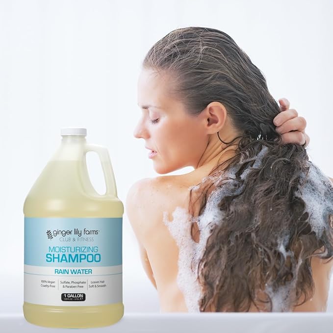 Ginger Lily Farms Club & Fitness Moisturizing Shampoo for All Hair Types, 100% Vegan & Cruelty-Free, Rain Water Scent, 1 Gallon (Pack of 4)