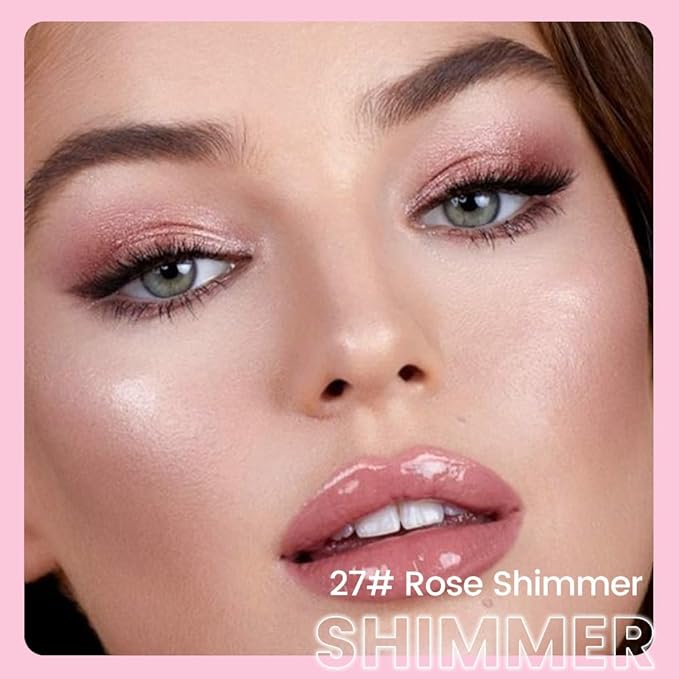 2in1 Shimmer Cream Eye Shadow Stick - Rose Shimmer, Eyeliner Pencil Eyeshadow Palette Makeup, Waterproof Long Lasting Brightener, Crease Proof & Smudge Resistant, Cream Eyeshadow with Built-in Smudger