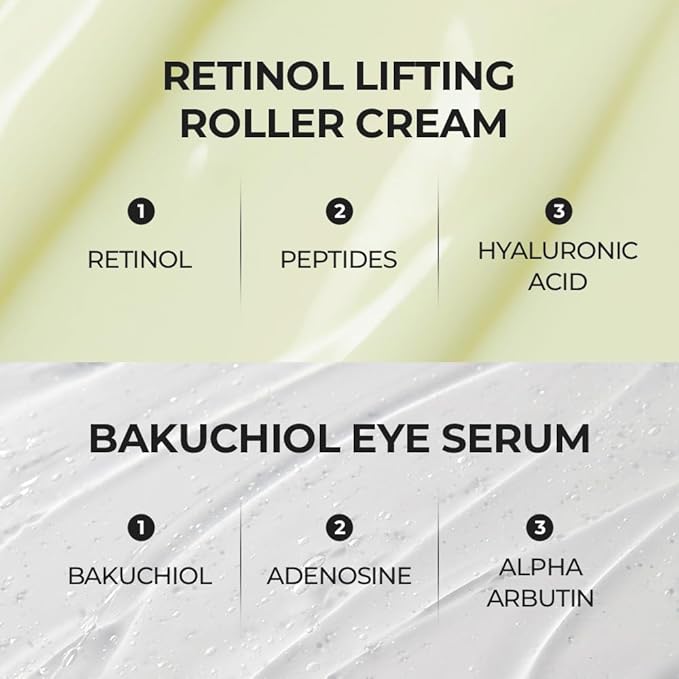 [SKIN&LAB] Anti-aging Rollers Duo Set, includes Bakuchiol Eye and Retinol Lifting Roller, Korean Vegan Skincare Gift Set, Gift for women, Valentine skincare gift set
