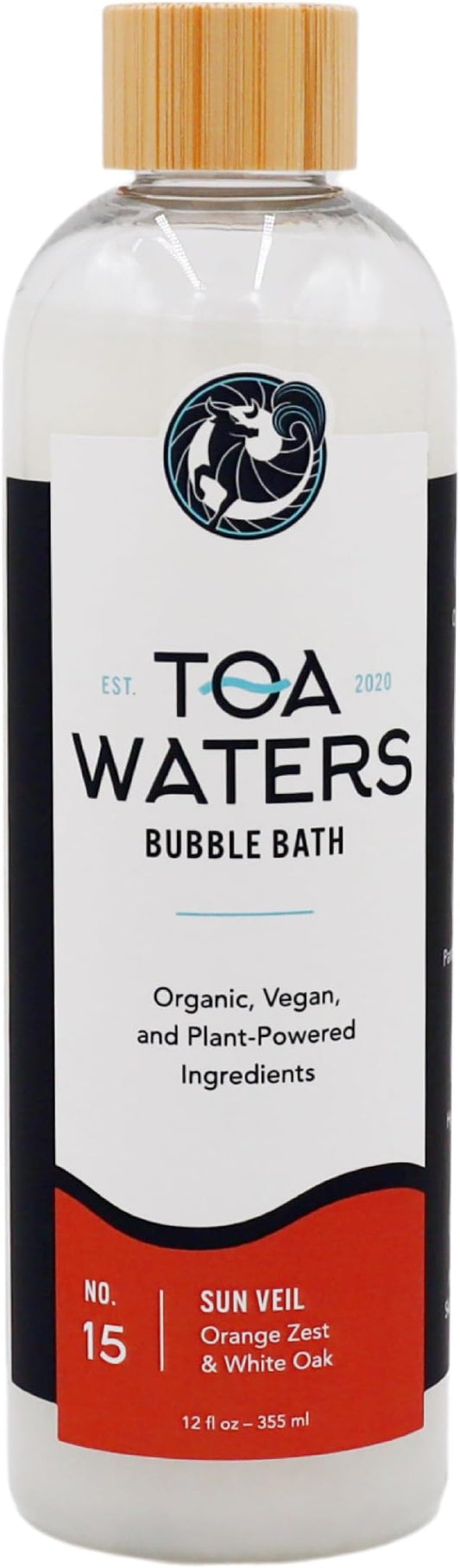 Sun Veil Bubble Bath – Orange Zest & White Oak – Bright, Energizing Scent, Sulfate-Free, Citrus Bath Soak – 12 fl oz – TOA Waters