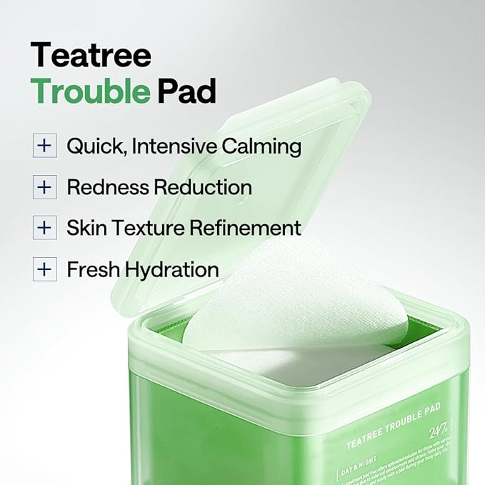 MEDIHEAL Teatree Trouble Pad - Square Cotton Facial Toner Pads with Tea Tree & Lactobacillus - Soothing to Calm Sensitive & Acne Prone Skin- Vegan Face Gauze 100