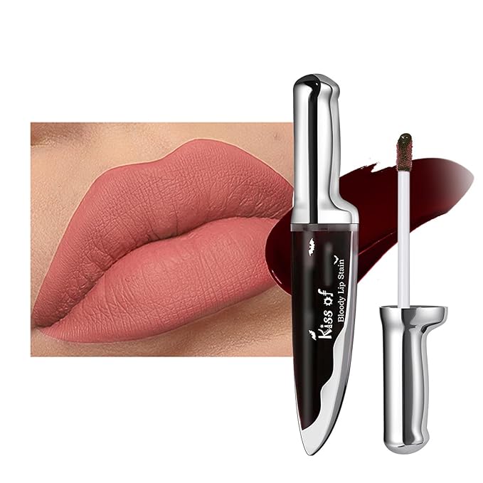 AKARY Matte Liquid Halloween Lipstick for Women, 4-Colors Bloody Liquid Lipstick, Long Lasting Waterproof Lightweight Comfortable Non-Drying Bold Dark Lip Gloss for Gothic Stage Parties Makeup, #1