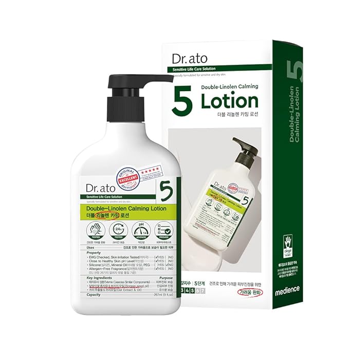 Dr.ato Skin Calming Lotion for Body & Face with Gamma-Linolenic Acid, for Dry and Itchy Skin, Vegan, Korean Skincare (10.4 Fl Oz)