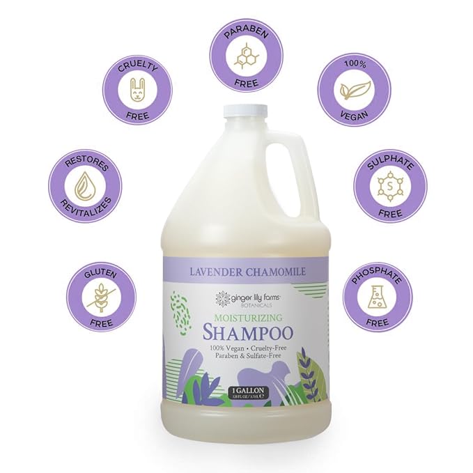 Ginger Lily Farms Botanicals Moisturizing Shampoo for All Hair Types, 100% Vegan & Cruelty-Free, Lavender Chamomile Scent, 1 Gallon (Pack of 4)