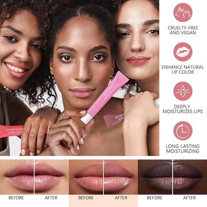 4 PCS Butter Lip Balm – Ultra-Hydrating Lip Care with Shea Butter & Olive Oil, Soothes Dry Lips with Natural Tint & Gloss Effect, Lip Plumper Moisture & Light Lip Stain Finish Set 04
