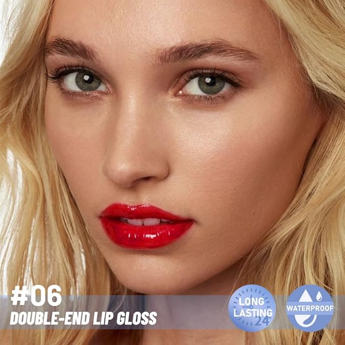 2-in-1 Matte Liquid Lipstick & Clear Lip Gloss, Long Lasting Waterproof Smudge Proof 24 Hour Lip Color Stain, Non Stick & Non Fading, Vegan Matte Makeup Lip Stain for Women, Classic Red #06