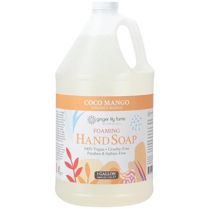 Ginger Lily Farms Botanicals All-Purpose Foaming Hand Soap Refill, Coco Mango, 100% Vegan & Cruelty-Free, Coconut Mango Scent, 1 Gallon (Pack of 4)