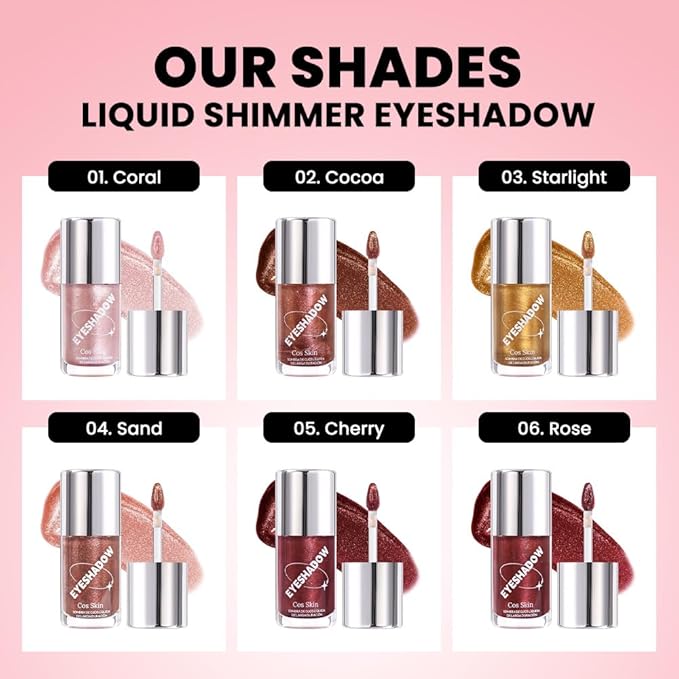 SUAKE Liquid Sparkling Glitter Eye Shadow – Rose Gold Cherry Eyeshadow, Eyeliner, Eyelid Shimmer Highlight Makeup, Highly Pigmented sombra de para ojos,Waterproof Quick-Drying (01Coral#)