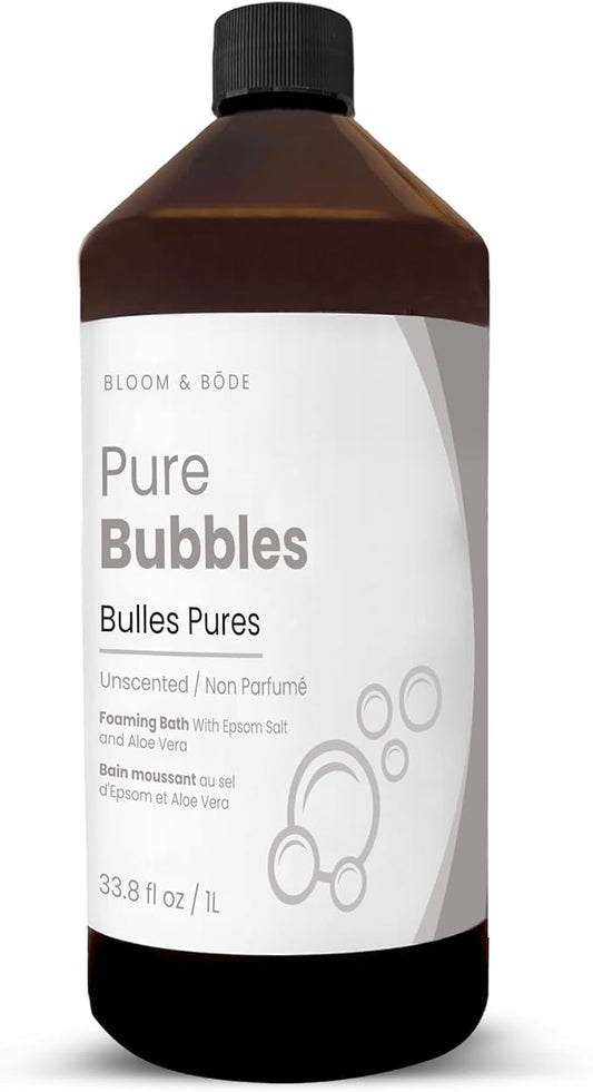 Luxury Unscented Foaming Bath - Natural Fragrance-Free Bubble Bath with Aloe Vera and Epsom Salt - Pure Bubbles Scent (Unscented), 33.8 fl oz / 1L