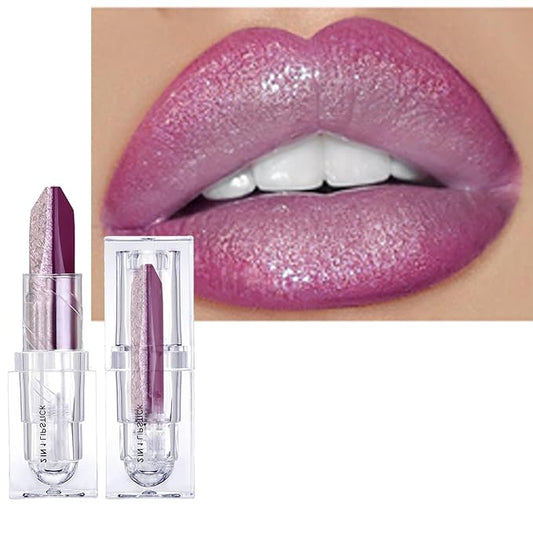 2 in 1 Purple Lipstick Glitter Silver Lipstick Dual Sided, Lip stick for Women, One Stroke Two-Tone High Pigment Longlasting Waterproof Non-Stick Glitter Lipsticks for Christmas Cosplay (#04)