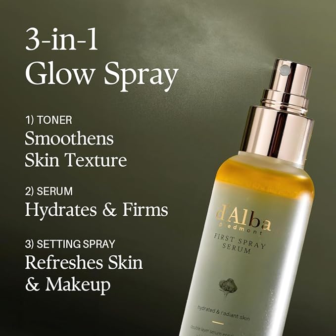 [2 Bottles] d'Alba Piedmont Italian White Truffle First Spray Serum, Vegan Skin Care, Hydrating Face Moisturizer, Glow Serum for Radiant Skin, Non Comedogenic, All In One Mist (total 6.76 fl oz.)